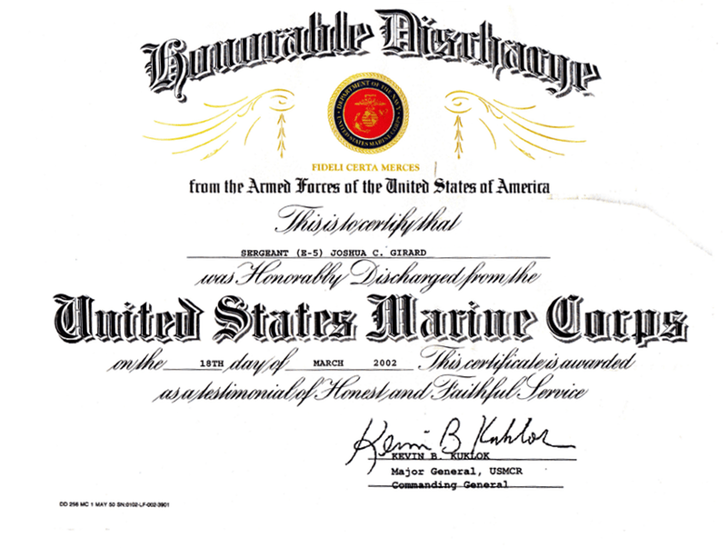  Honorable Discahrge, U.S. Marines 